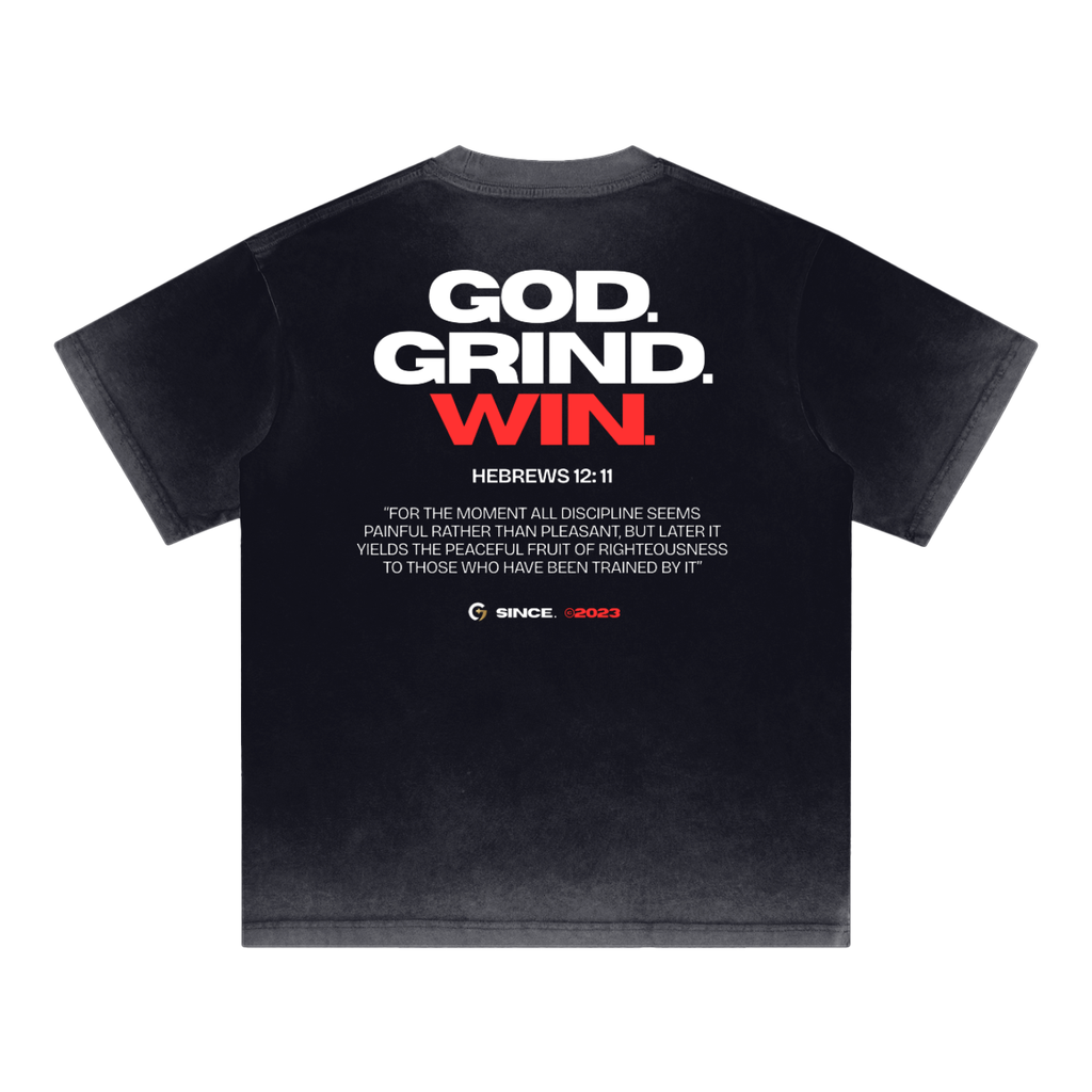 Oversized Reverse Dyed Tee - God. Grind. Win.