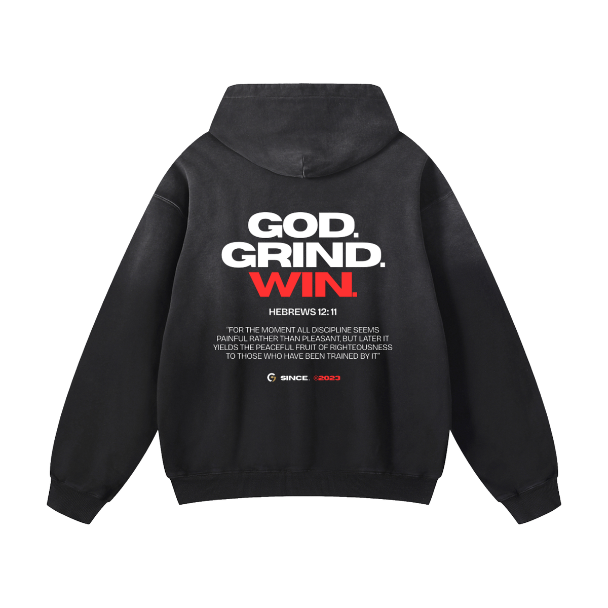 Oversized Sunfade Hoodie - God. Grind. Win. (Black)
