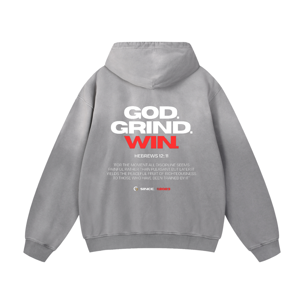 Oversized Sunfade Hoodie - God. Grind. Win. (Grey)