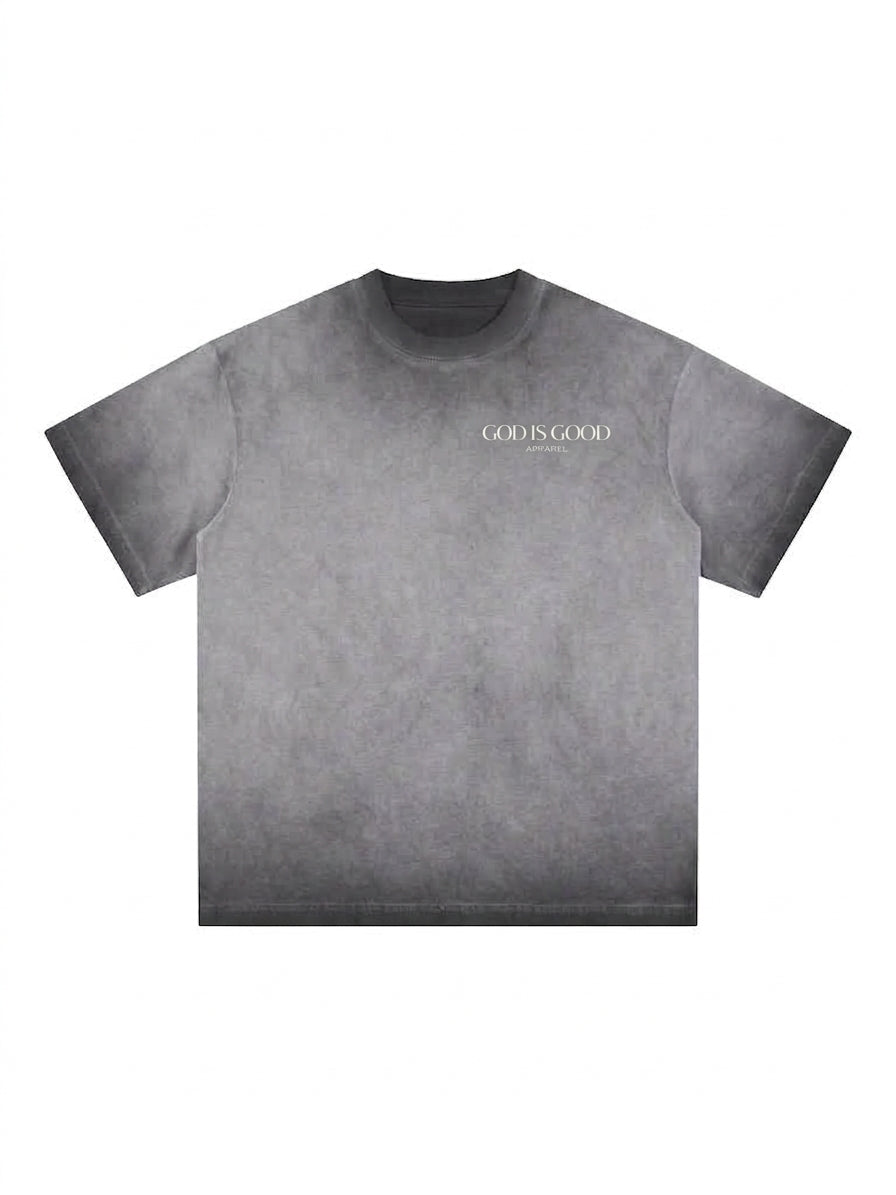 Oversized Reverse Dyed Tee - God. Grind. Win. (Dark Grey)