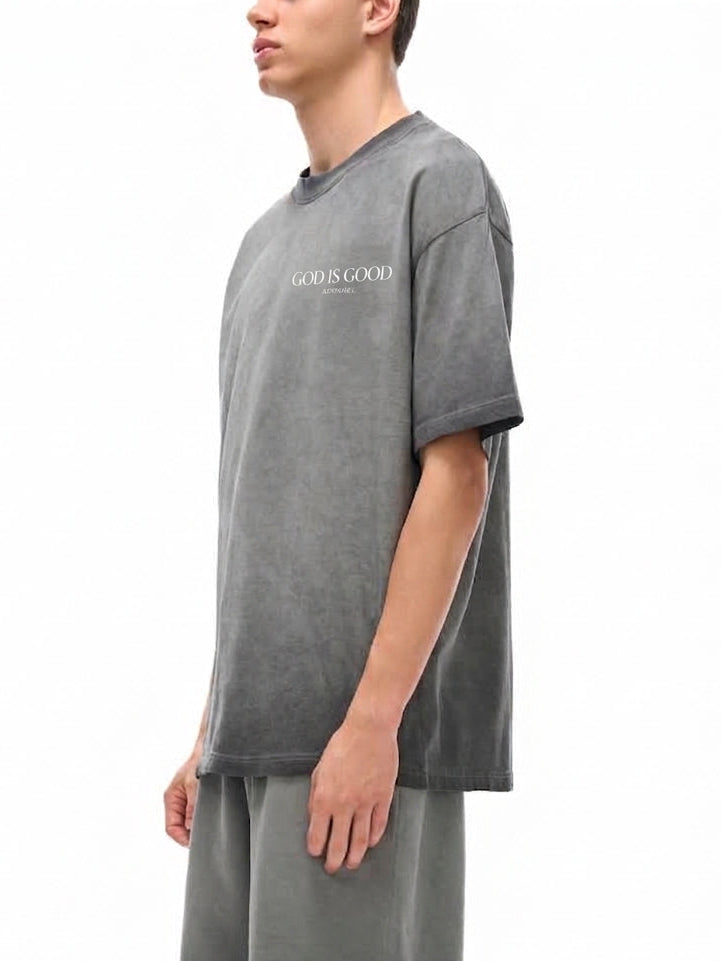 Oversized Reverse Dyed Tee - God. Grind. Win. (Dark Grey)