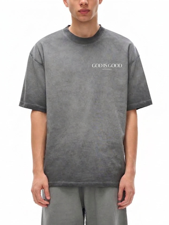 Oversized Reverse Dyed Tee - God. Grind. Win. (Dark Grey)