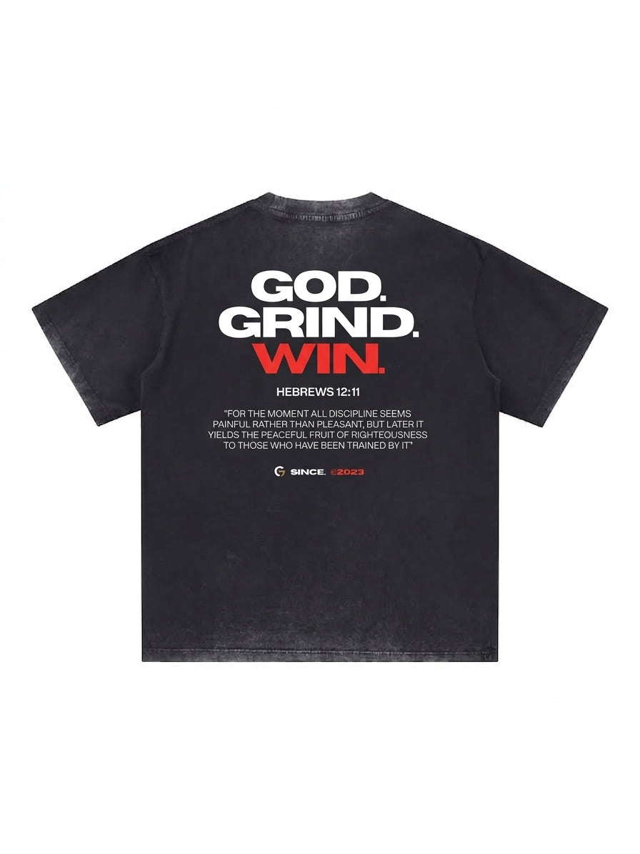 Oversized Reverse Dyed Tee - God. Grind. Win. (Black)