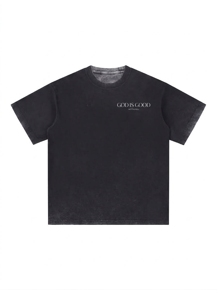 Oversized Reverse Dyed Tee - God. Grind. Win. (Black)